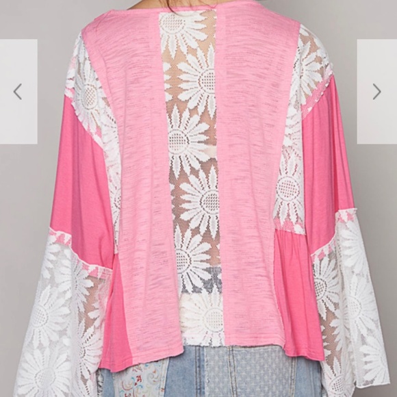 NEW POL Hot Pink White Lace Top - Picture 2 of 2